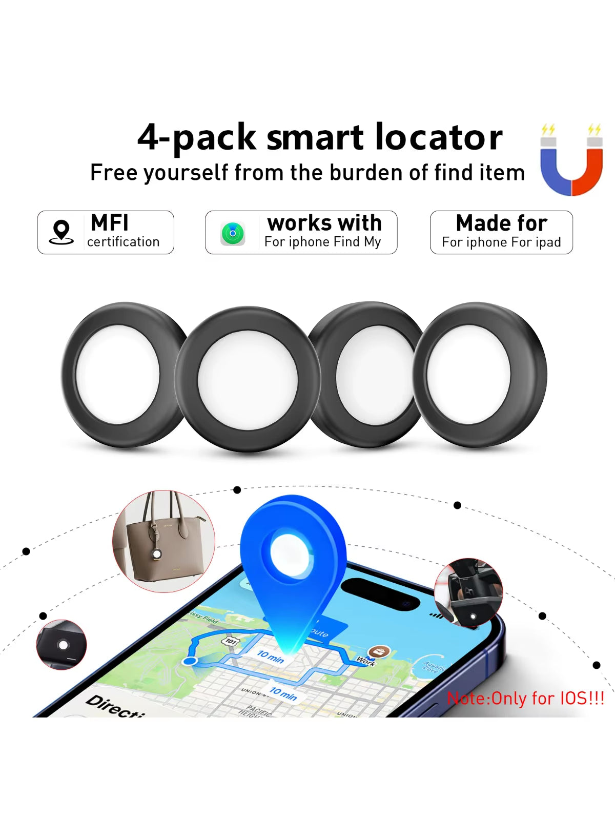 Stay Connected with the Apple Find My GPS Smart Tag - Your Magnetic Anti-Loss Tracker for Cars and More - Choose from 1, 2, or 4 Packs!