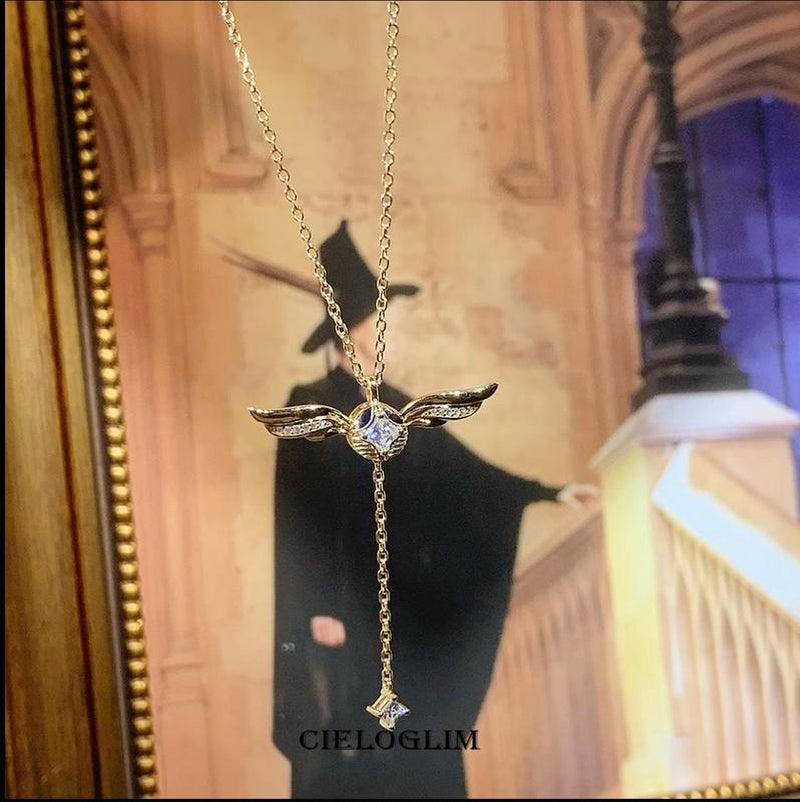 Enchanting Golden Snitch Winged Ball Necklace with Movable Wings - A Magical Gift for Her This Valentine's Day!
