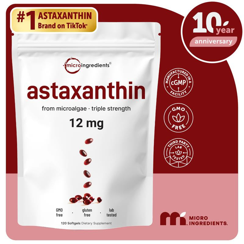 Unlock Your Vitality with Micro Ingredients Astaxanthin 12Mg - 120 Softgels for Natural Tanning and Enhanced Wellbeing!