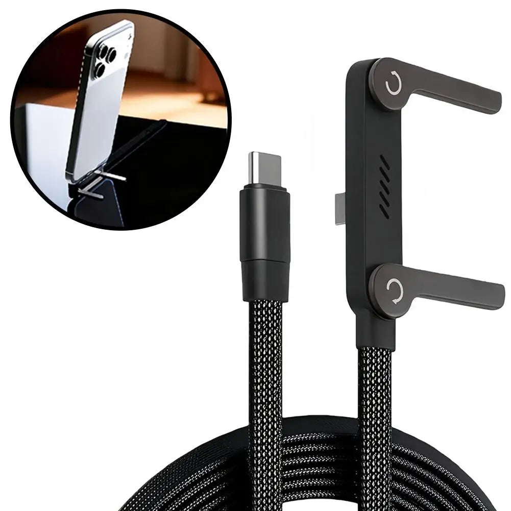 240W Type-C Fast Charging Cable with Foldable Mobile Phone Holder - Multi-Angle Adjustment for Non-Stop Charging and Ultimate Convenience