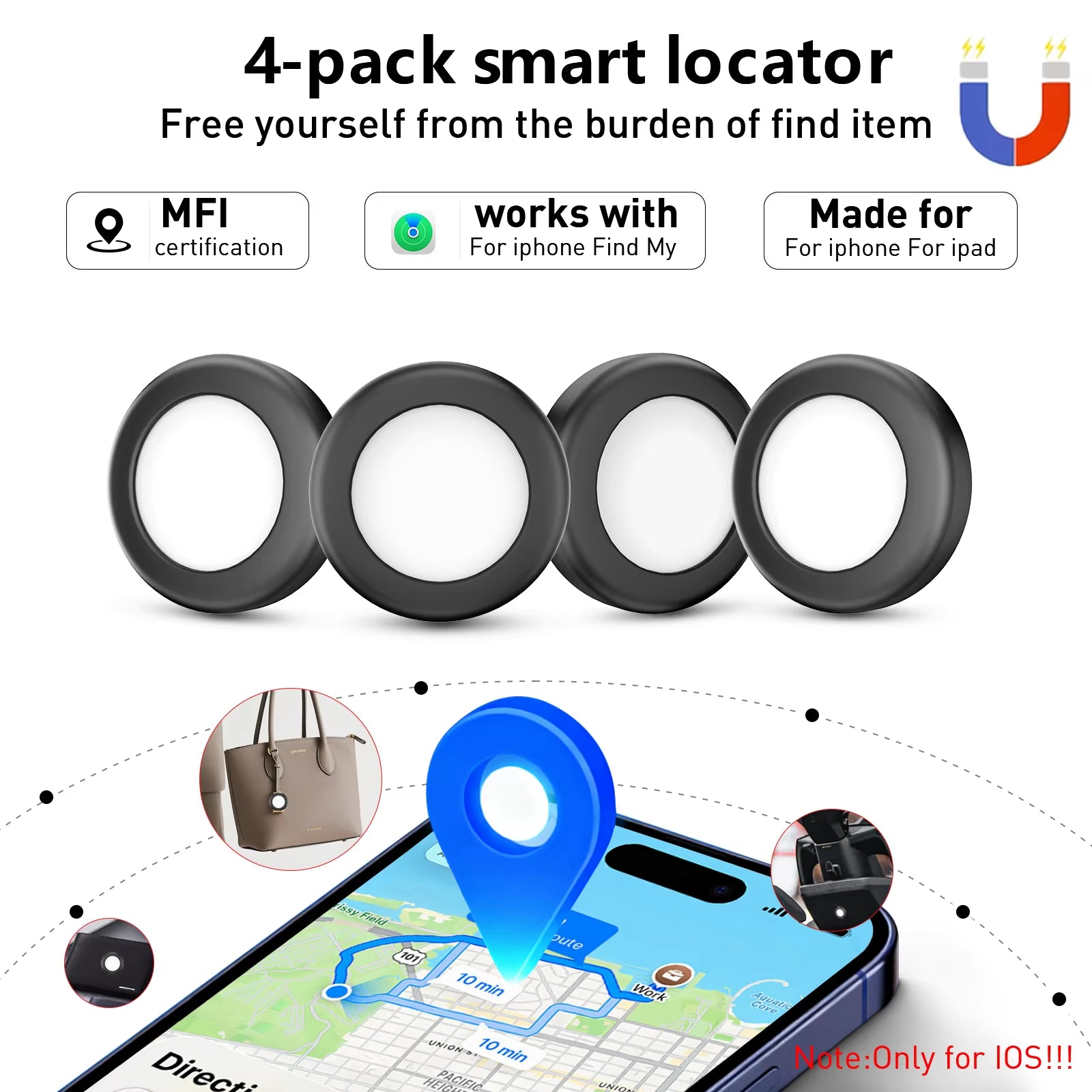 Stay Connected with the Apple Find My GPS Smart Tag - Your Magnetic Anti-Loss Tracker for Cars and More - Choose from 1, 2, or 4 Packs!