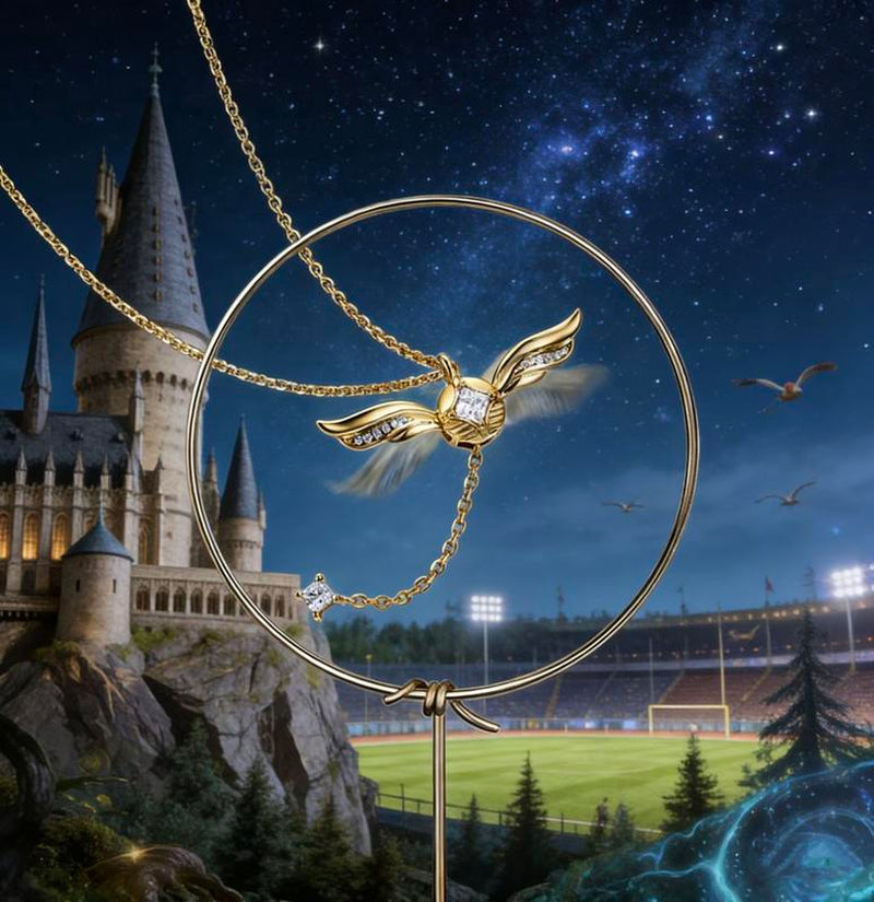 Enchanting Golden Snitch Winged Ball Necklace with Movable Wings - A Magical Gift for Her This Valentine's Day!