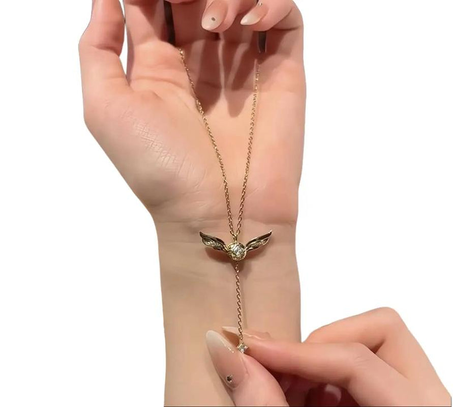 Enchanting Golden Snitch Winged Ball Necklace with Movable Wings - A Magical Gift for Her This Valentine's Day!