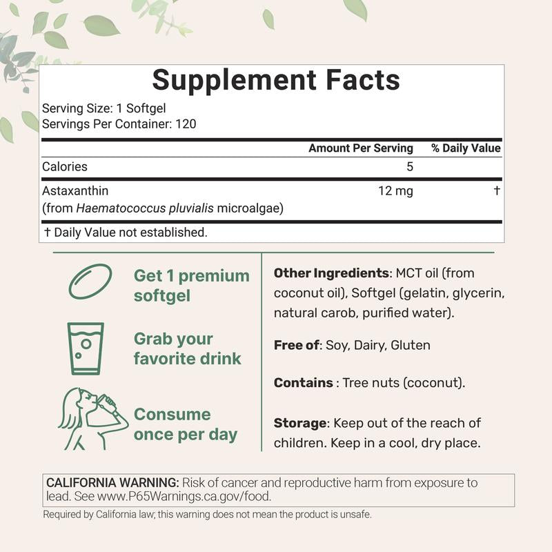 Unlock Your Vitality with Micro Ingredients Astaxanthin 12Mg - 120 Softgels for Natural Tanning and Enhanced Wellbeing!